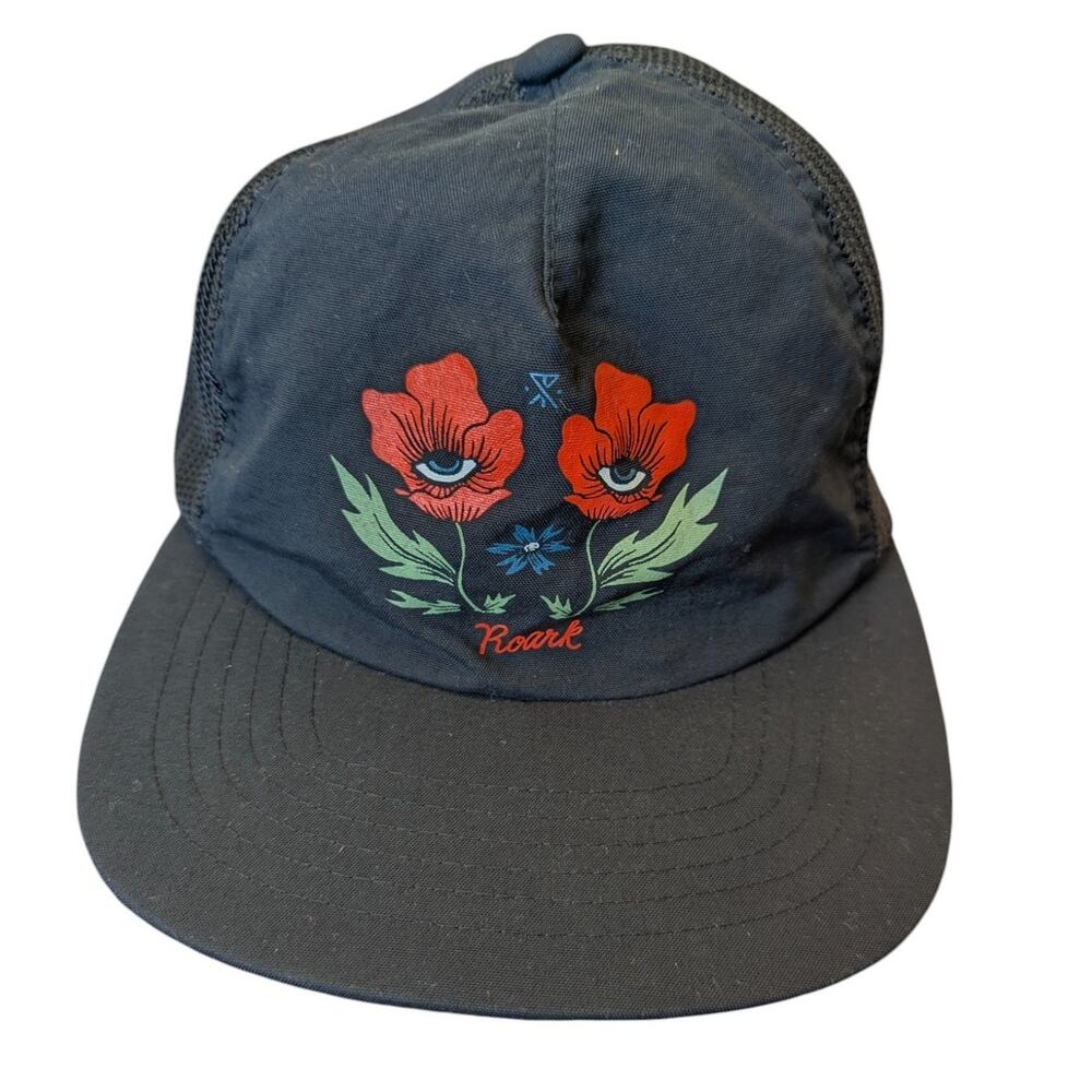 Roark Black Trucker Hat with Orange Floral Eye Graphic